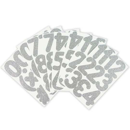 12 Pack: Silver Glitter Rounded Number Stickers by Recollections™